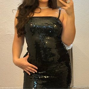 Basix vintage black sequin long dress